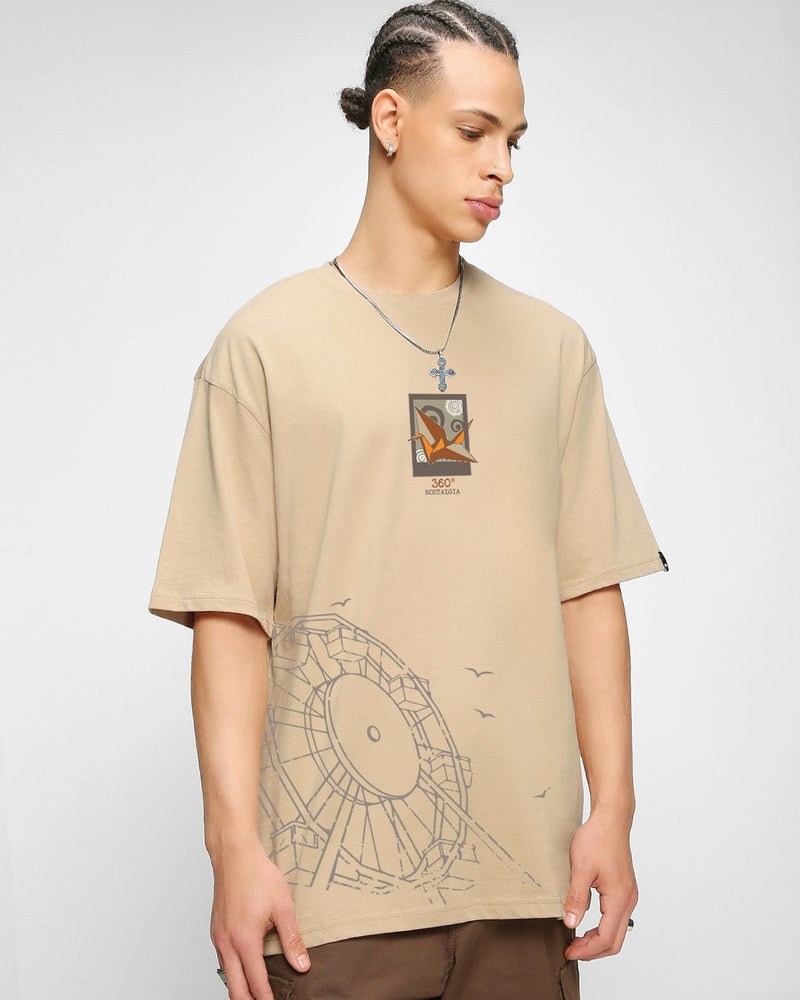 bewakoof Men's Ginger Root Brown 360 Nostalgia Graphic Printed Oversized T-shirt - Image 1