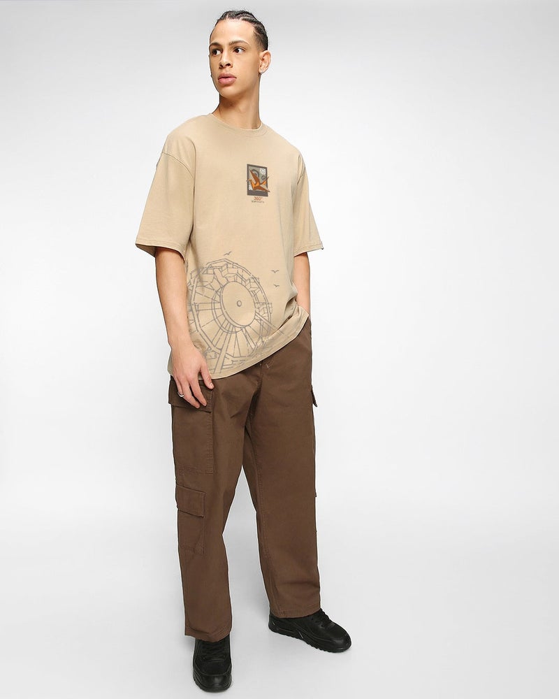 bewakoof Men's Ginger Root Brown 360 Nostalgia Graphic Printed Oversized T-shirt - Image 5