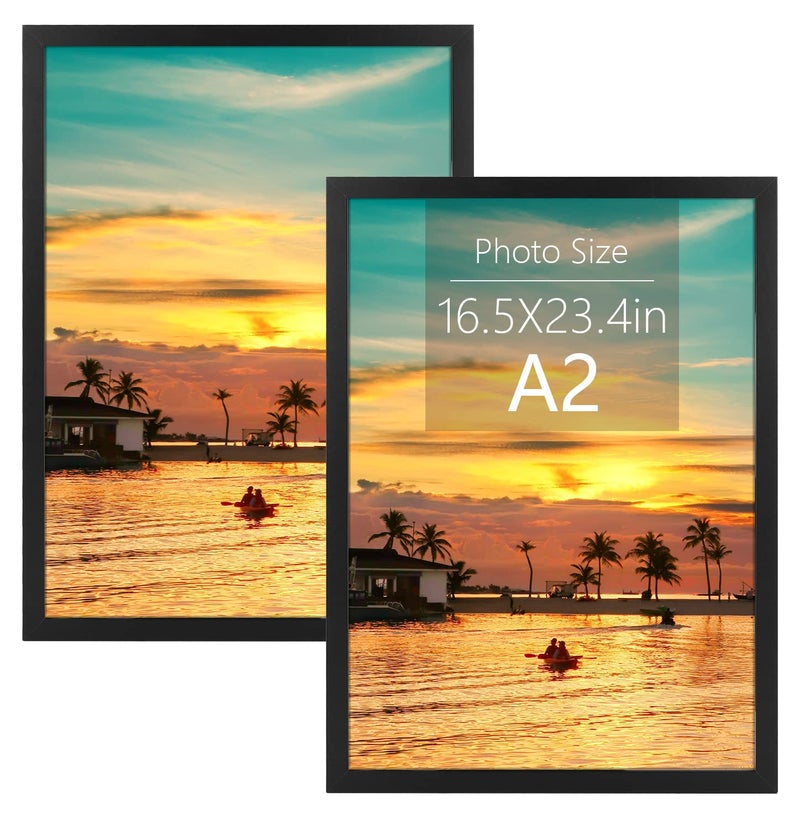إطار فريماتوري A2 مع زجاج أكريليك 165x234 إطار صورة أسود إطار جدار معرض  حوامل تثبيت عمودية وأفقية 2 عبوة