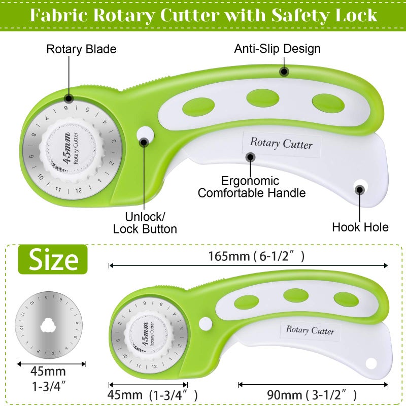 Audab Rotary Cutter Set, Audab Self Healing Sewing Mats Rotary Cutter and Mat 45mm Rotary Fabric Cutter Set with 2 Blades Rotary Cutting Mat for Crafts Fabric Quilting Hobby (9" x 12" (A4)) - Image 4