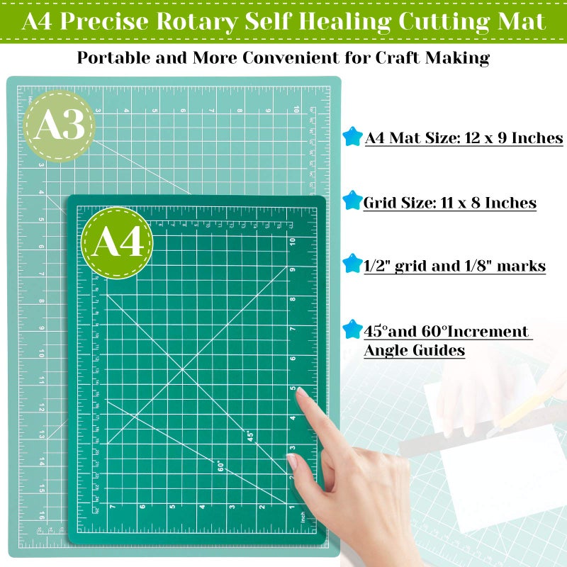 Audab Rotary Cutter Set, Audab Self Healing Sewing Mats Rotary Cutter and Mat 45mm Rotary Fabric Cutter Set with 2 Blades Rotary Cutting Mat for Crafts Fabric Quilting Hobby (9" x 12" (A4)) - Image 5