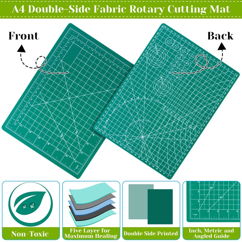 Audab Rotary Cutter Set, Audab Self Healing Sewing Mats Rotary Cutter and Mat 45mm Rotary Fabric Cutter Set with 2 Blades Rotary Cutting Mat for Crafts Fabric Quilting Hobby (9" x 12" (A4)) - Image 3