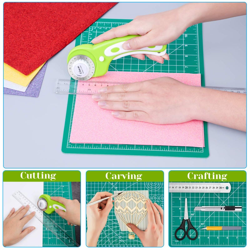 Audab Rotary Cutter Set, Audab Self Healing Sewing Mats Rotary Cutter and Mat 45mm Rotary Fabric Cutter Set with 2 Blades Rotary Cutting Mat for Crafts Fabric Quilting Hobby (9" x 12" (A4)) - Image 2