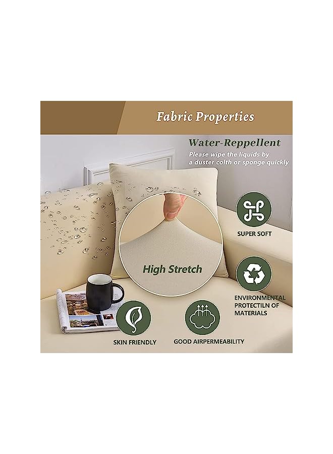 The Bros Stretch Sofa Slipcover, Elastic Fabric Fashion Printed Waterproof Armchair Loveseat Couch Living Room Sofa Covers Pet Protector Mat Cushion Cover with 1 Pillowcase (Beige, 2 seater, 57" - 72") - Image 2