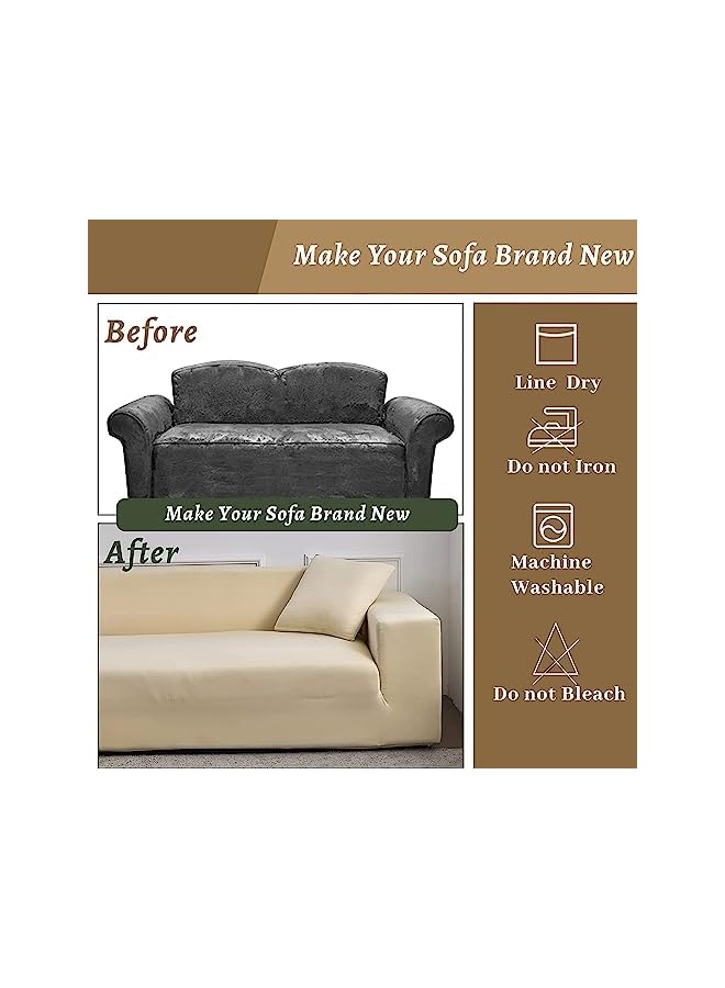The Bros Stretch Sofa Slipcover, Elastic Fabric Fashion Printed Waterproof Armchair Loveseat Couch Living Room Sofa Covers Pet Protector Mat Cushion Cover with 1 Pillowcase (Beige, 2 seater, 57" - 72") - Image 3