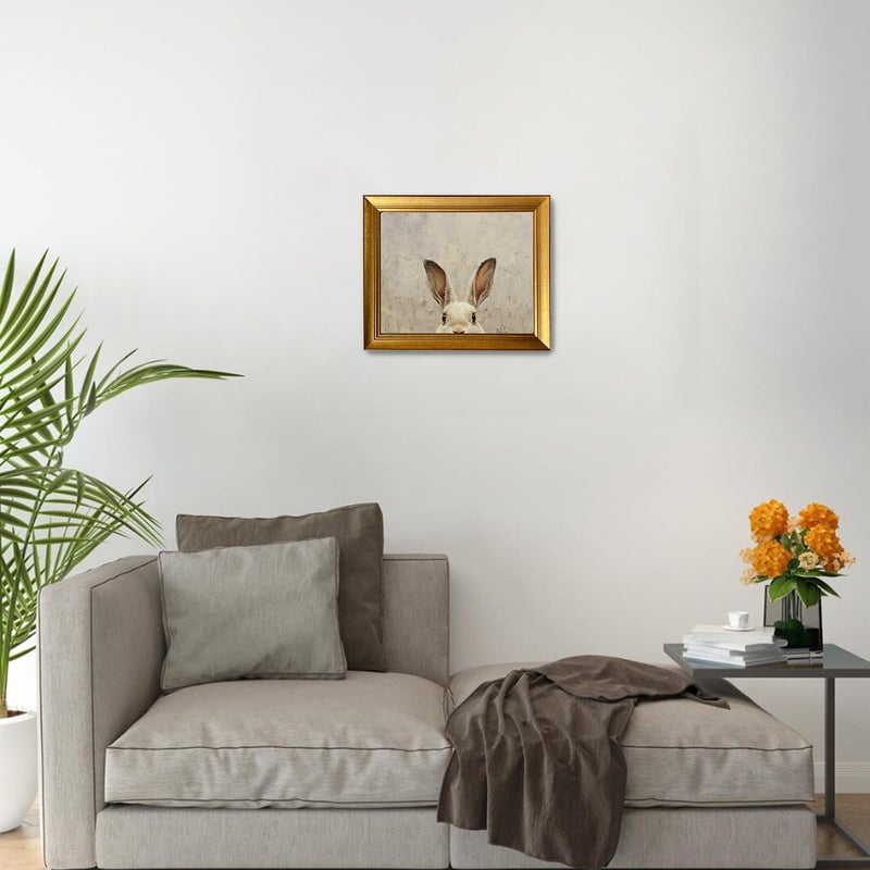 AIANHUA Vintage Gold Framed Easter Bunny Canvas Wall Art Muted Spring Rabbit Oil Painting Neutral Canvas Print Artwork for Kids Room Bedroom Living Room Home Decor - Image 5