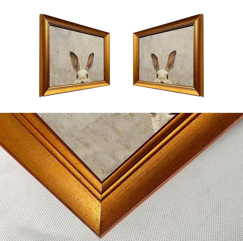 AIANHUA Vintage Gold Framed Easter Bunny Canvas Wall Art Muted Spring Rabbit Oil Painting Neutral Canvas Print Artwork for Kids Room Bedroom Living Room Home Decor - Image 4