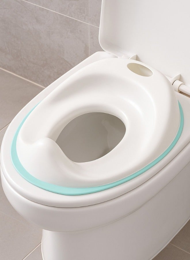 أيكيا غطاء مقعد المرحاض للتدريب على استخدام المرحاض للأولاد والبنات، مقعد قوي غير قابل للانزلاق ومناسب للسفر 39X11X31سم- أبيض/فيروزي - Image 1