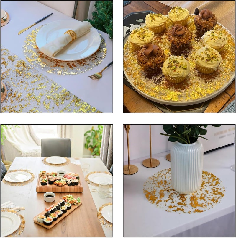 Duomama 12‑Pack 13 Inch Round Gold Foil Mesh Placemats, Elegant Table Doilies for Dining, Weddings, Parties & Home Decor - Image 3