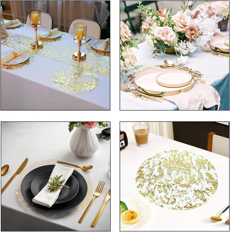 Duomama 12‑Pack 13 Inch Round Gold Foil Mesh Placemats, Elegant Table Doilies for Dining, Weddings, Parties & Home Decor - Image 5