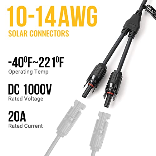 BougeRV 2 Pairs Solar Connectors Y Branch Parallel Adapter Cable Wire Plug Tool Kit for Solar Panel - Image 3