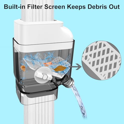 Prestantious Gutter Downspout Diverter with Built-in Filter Screen Fits for 2"x3" and 3"x4" Downspout, Rainwater Collection System with Adjustable Valve and 4ft. Hose, Diverts Large Water Flow, White - Image 3
