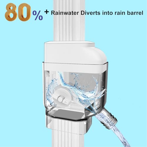 Prestantious Gutter Downspout Diverter with Built-in Filter Screen Fits for 2"x3" and 3"x4" Downspout, Rainwater Collection System with Adjustable Valve and 4ft. Hose, Diverts Large Water Flow, White - Image 4