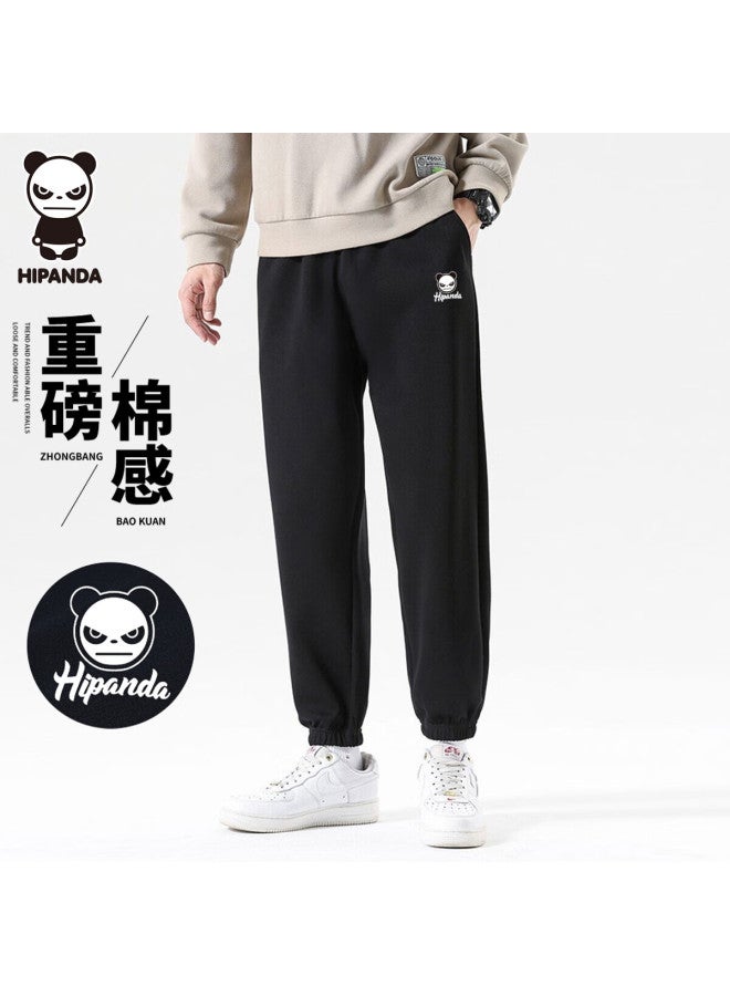 Hipanda Men's Casual Pants Autumn Sports Long Pants With Elastic Cuffs Loose Black Printed Knit All-match Trousers Black L - Image 1