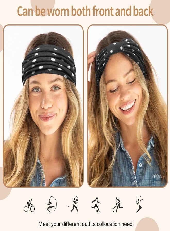 KU Wide Headbands for Women Non Slip 6 Pack Soft Elastic Hair Bands Sports Yoga Running Gym Workout Knotted Head Wraps, Cotton Cloth African Turbans Solid Color Bandana-With 6 Pcs Hair Ties - Image 4