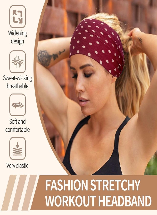KU Wide Headbands for Women Non Slip 6 Pack Soft Elastic Hair Bands Sports Yoga Running Gym Workout Knotted Head Wraps, Cotton Cloth African Turbans Solid Color Bandana-With 6 Pcs Hair Ties - Image 2