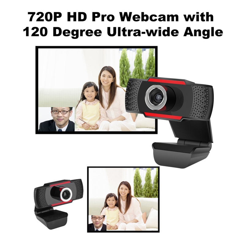 كاميرا ويب عالية الوضوح 720P Pro بزاوية واسعة جدًا 120 درجة لاتصافٍ فيديو بدقة كاملة عالية، صوتي استريو واضح، كاميرا ويب قابلة للدوران بزاوية 80 درجة للأجهزة المحمولة وأجهزة الكمبيوتر، تدعم مكالمات الفيديو على QQ Wechat Skype Facebook Youtube، قابلة للتثبيت والاستخدام الفوري - Image 4