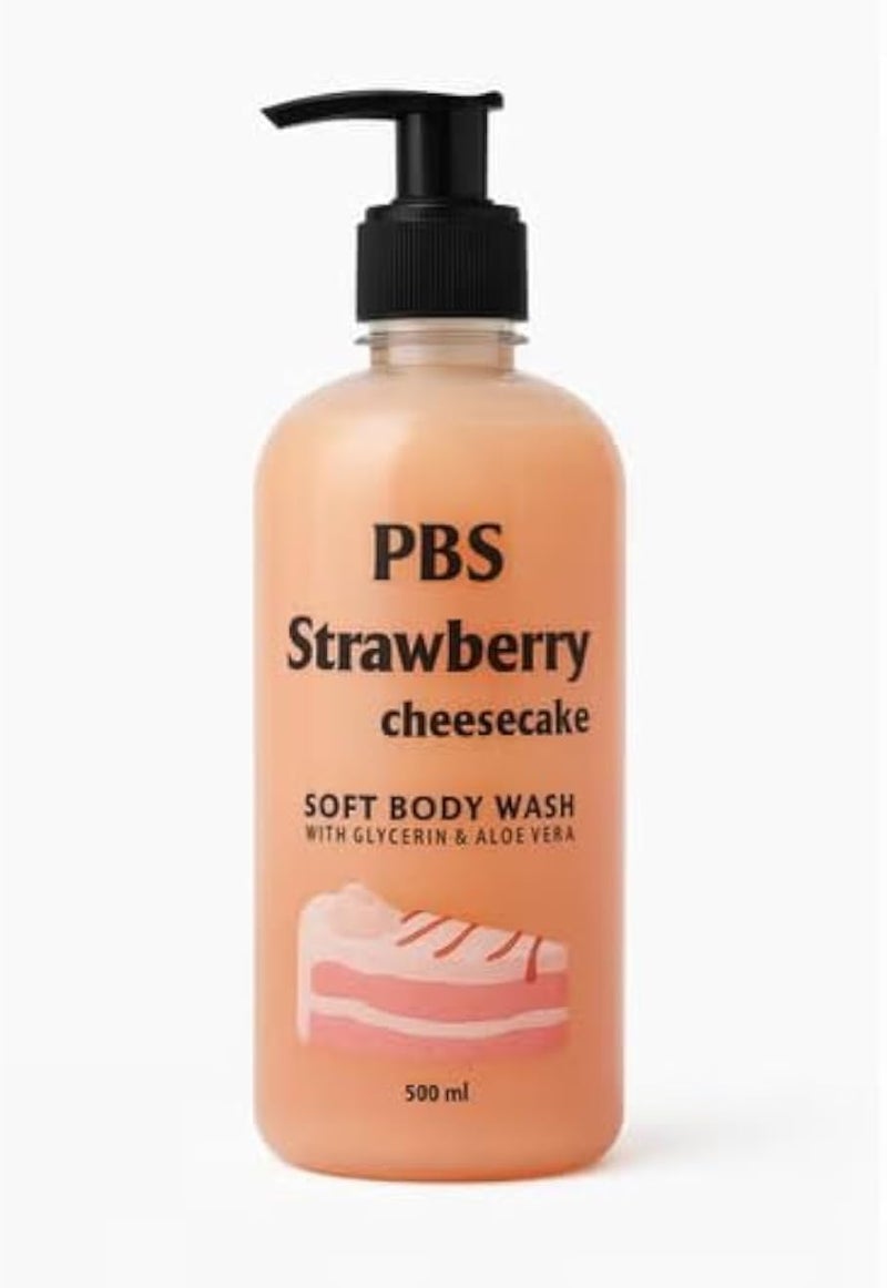 PBS Strawberry Cheesecake Soft Body Wash-Gentle Cleansing Shower Gel with Glycerin &amp; Aloe Vera, 500ml