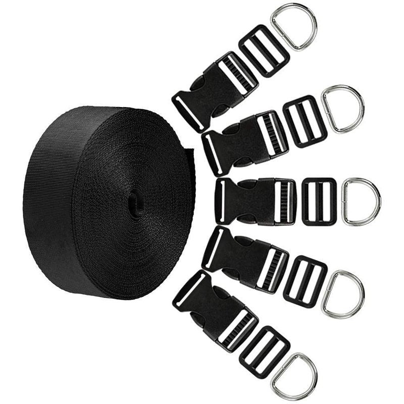 DIY Crafts Diy Crafts CTDIYHI47073 Side Release Plastic Buckles Triglide Slides D Ring 5 Meter Webbing Strap Pack of 515 Inch Design No 2 Pack of 5 Black  - Image 1