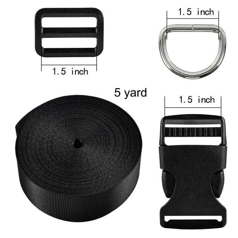 DIY Crafts Diy Crafts CTDIYHI47073 Side Release Plastic Buckles Triglide Slides D Ring 5 Meter Webbing Strap Pack of 515 Inch Design No 2 Pack of 5 Black  - Image 2