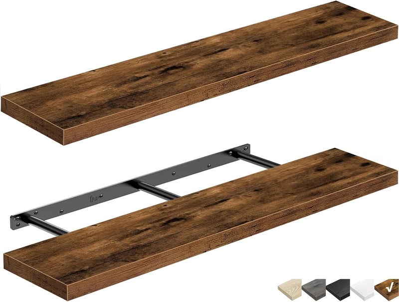 QEEIG Floating Shelves for Wall 39.4" Long - Wall Mounted Shelf Bathroom Kitchen Living Room Bedroom Farmhouse Home Decor Display Bookshelf Large 39.4 x 9.3 inch Set of 2, Rustic Brown (008-100BN) - Image 1