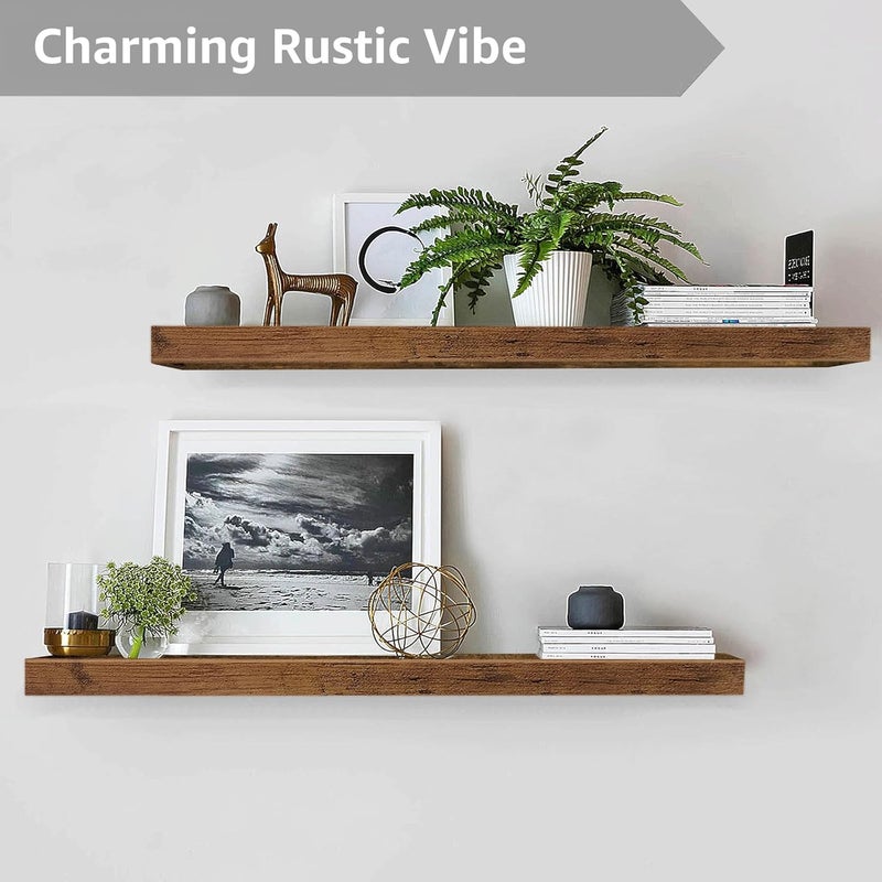 QEEIG Floating Shelves for Wall 39.4" Long - Wall Mounted Shelf Bathroom Kitchen Living Room Bedroom Farmhouse Home Decor Display Bookshelf Large 39.4 x 9.3 inch Set of 2, Rustic Brown (008-100BN) - Image 5