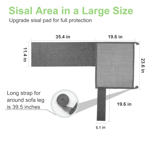 Oroonoko Cat Scratch Couch Protector236 L197 W Scratching Furniture Protector PadCat Scratch Sofa Arm Sheild with Grey Natural Sisal for Protecting Couch Sofa Chair Furniture GreyLeft Hand - Image 3