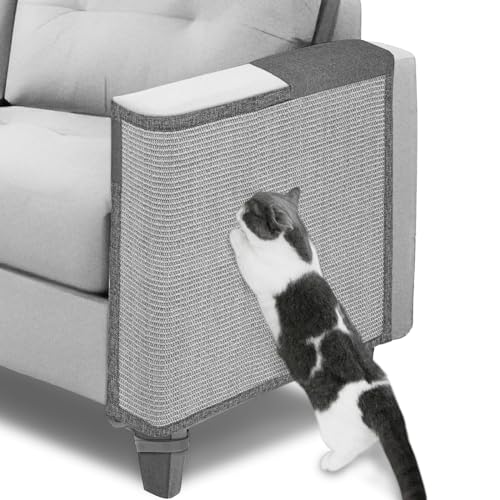 Oroonoko Cat Scratch Couch Protector236 L197 W Scratching Furniture Protector PadCat Scratch Sofa Arm Sheild with Grey Natural Sisal for Protecting Couch Sofa Chair Furniture GreyLeft Hand - Image 1