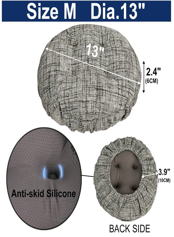 SINOSSO Natural Linen Bar Stool Cushion Dia.13, Fashion Interweaving Design Anti-Skid Silicone Round Stool Seat Cushion Padded (White + Black, M,1) - Image 3