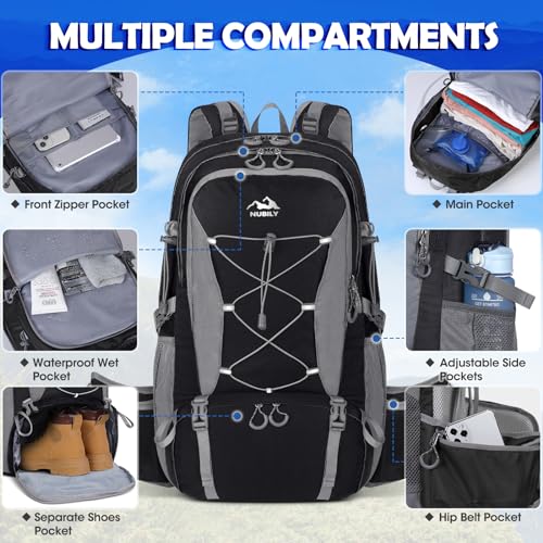 NUBILY 50L Hiking Backpack Waterproof Camping Backpack for Men Women with Rain Cover Lightweight Hiking Daypack Outdoor Travel Dackpack - Image 4