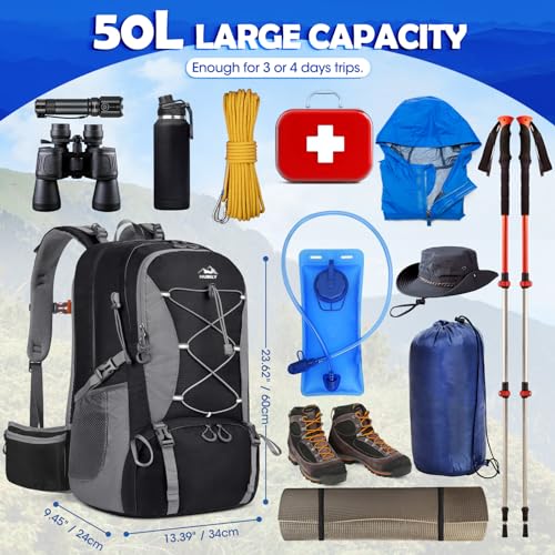 NUBILY 50L Hiking Backpack Waterproof Camping Backpack for Men Women with Rain Cover Lightweight Hiking Daypack Outdoor Travel Dackpack - Image 2