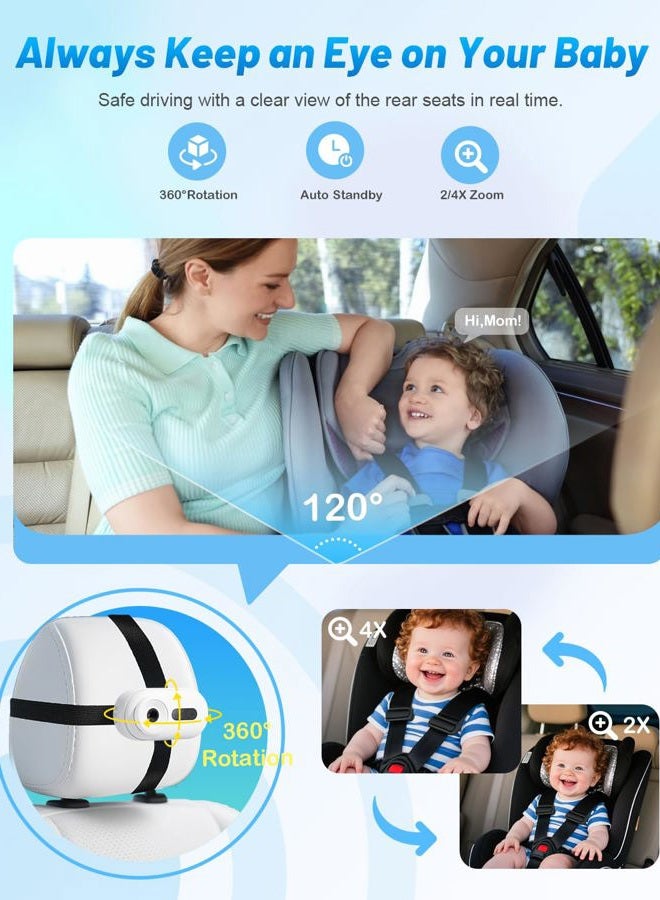 TinyShield Wireless Baby Car Camera for Newborn Essentials with Auto Night Vision, HD 1080P Car Baby Monitor with 4X Zoom, Easy Install 360° Rotatable Rear Facing Carseat Mirrors - Image 5