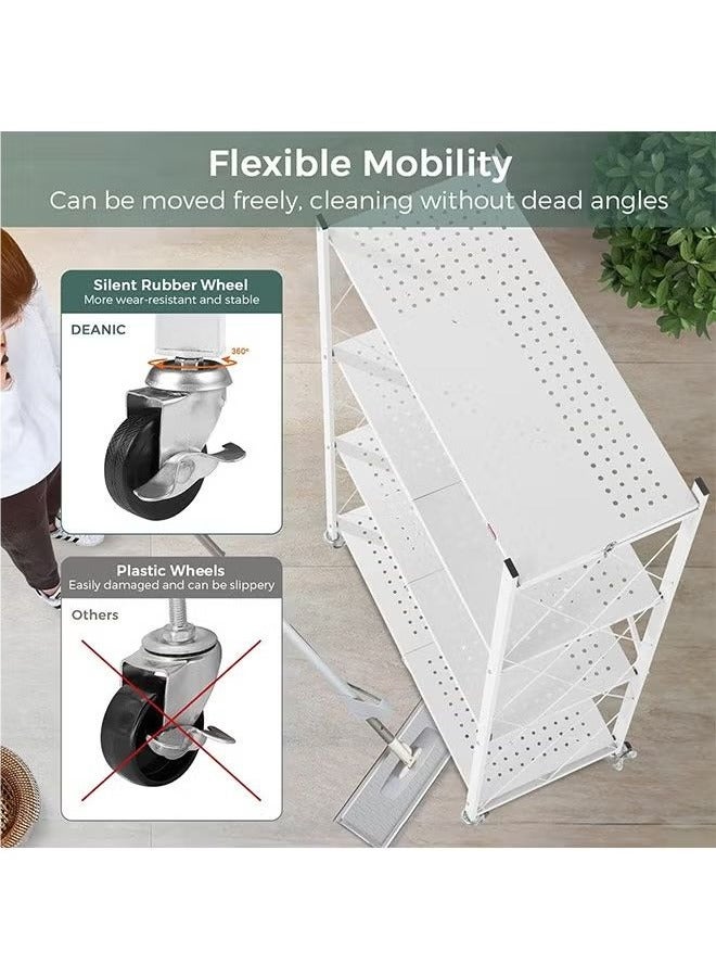 BLOOMING TIME 3-Layer Foldable Storage Rack, White With Universal Wheels, Space-Saving, Multifunctional Kitchen Bathroom Bedroom Storage Rack, Household Lightweight Mobile Storage Rack, White  - Image 4