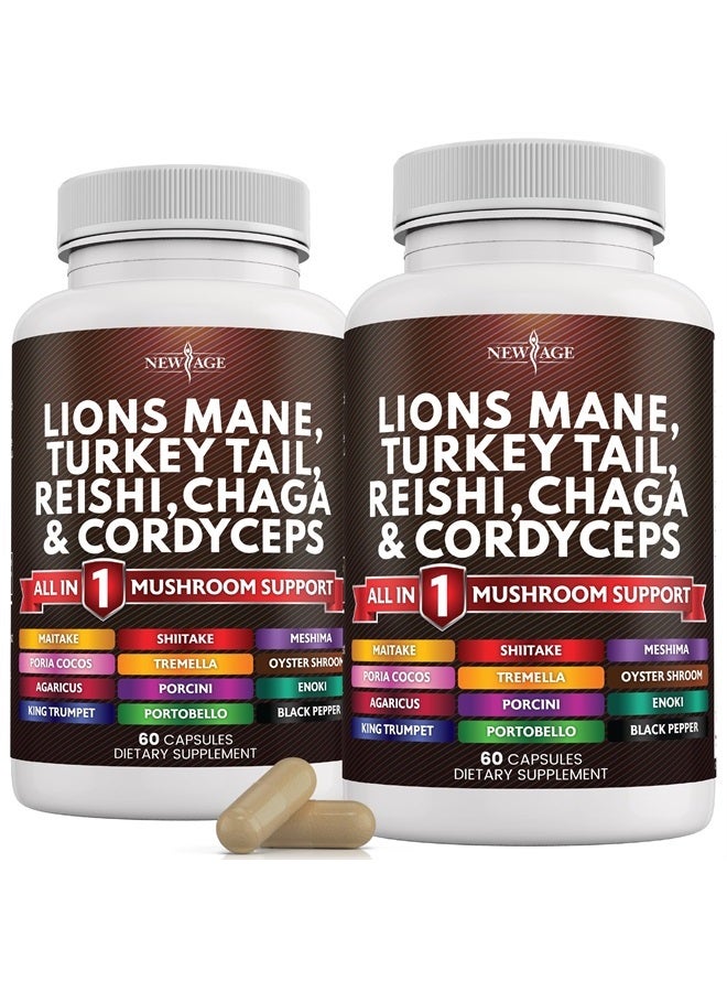 New Age Lions Mane 3000mg 20in1 Mushroom Supplement with Turkey Tail 2000mg Reishi 1000mg Cordyceps Chaga 1000mg with Marshmallow Root 120 Count  - Image 1