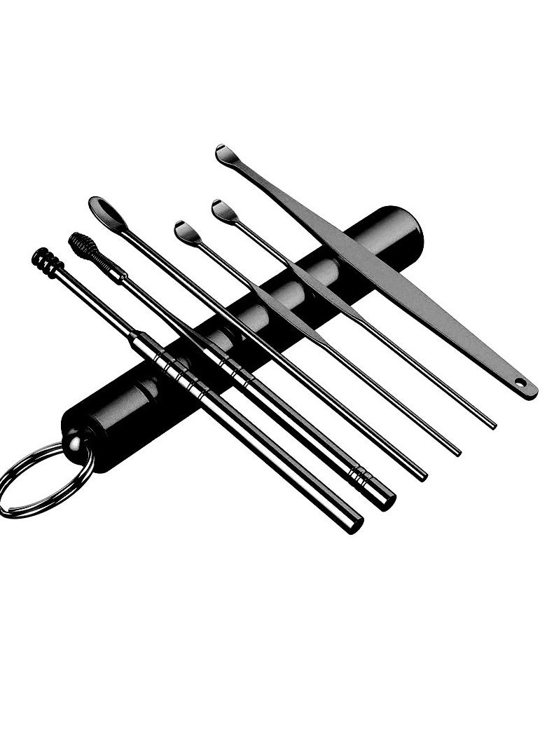 CityRiya-Long Ear Wax Removal kit Earwax Removal 6-in-1 Ear Pick Tools Stainless Steel Ear Cleansing Tool Ear Curette Ear Pick Set with Keychain Box  - Image 1