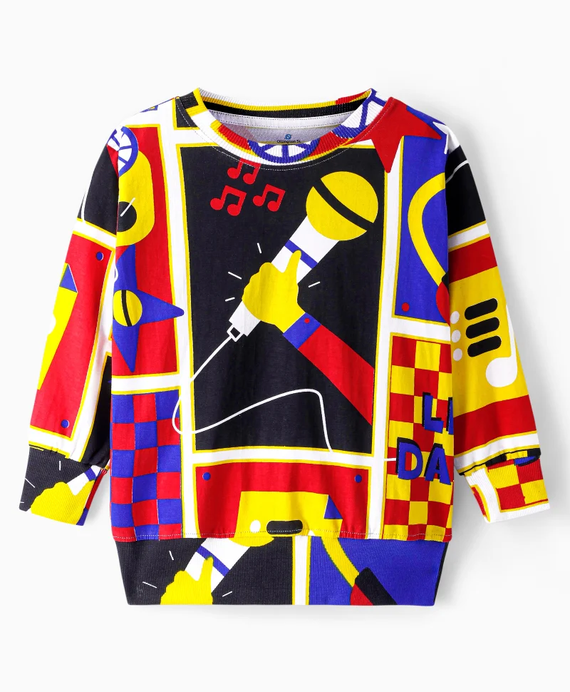 Ollington St. Ollington St. 100% Cotton Knit Full Sleeves Printed Sweatshirt and Joggers Set - Multicolor
