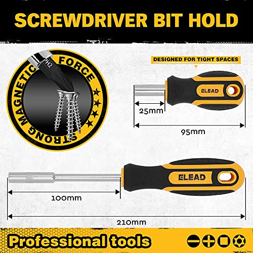 ELEAD 26-Piece Magnetic Security Torx Screwdriver Bit Set - 1/4 inch Magnetic Bit Driver, T5-T40, Ergonomic Cushion Grip 95mm & 210mm Handles, Torx, Square, Phillips, Slotted Bits - Image 3