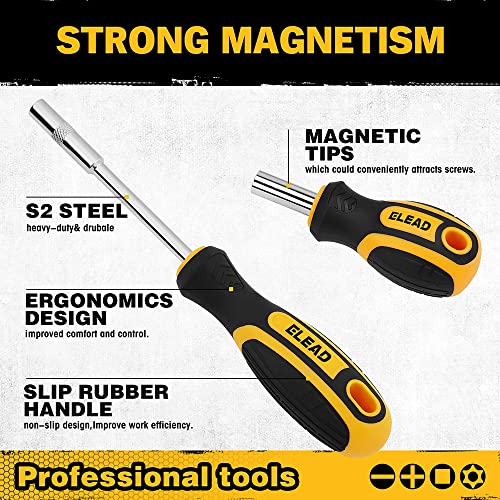 ELEAD 26-Piece Magnetic Security Torx Screwdriver Bit Set - 1/4 inch Magnetic Bit Driver, T5-T40, Ergonomic Cushion Grip 95mm & 210mm Handles, Torx, Square, Phillips, Slotted Bits - Image 4