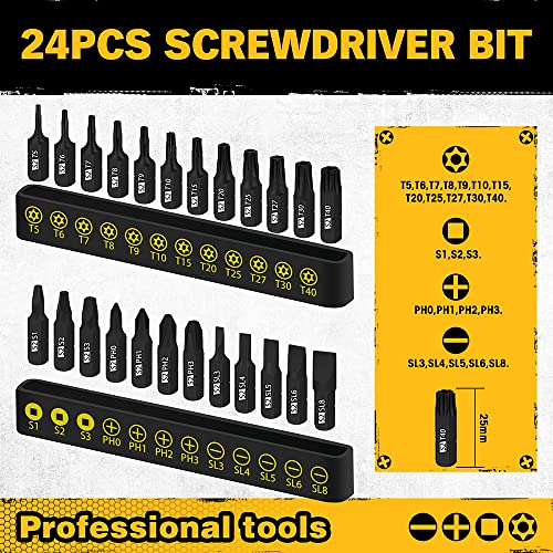 ELEAD 26-Piece Magnetic Security Torx Screwdriver Bit Set - 1/4 inch Magnetic Bit Driver, T5-T40, Ergonomic Cushion Grip 95mm & 210mm Handles, Torx, Square, Phillips, Slotted Bits - Image 2