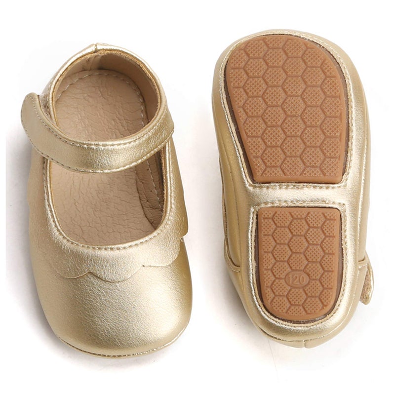 Felix & Flora Gold Baby Shoes Girl 12-18 Months - Infant Baby Walking Shoes Moccasinss Rubber Sole Crib Shoes(Gold,12-18 Months) - Image 1
