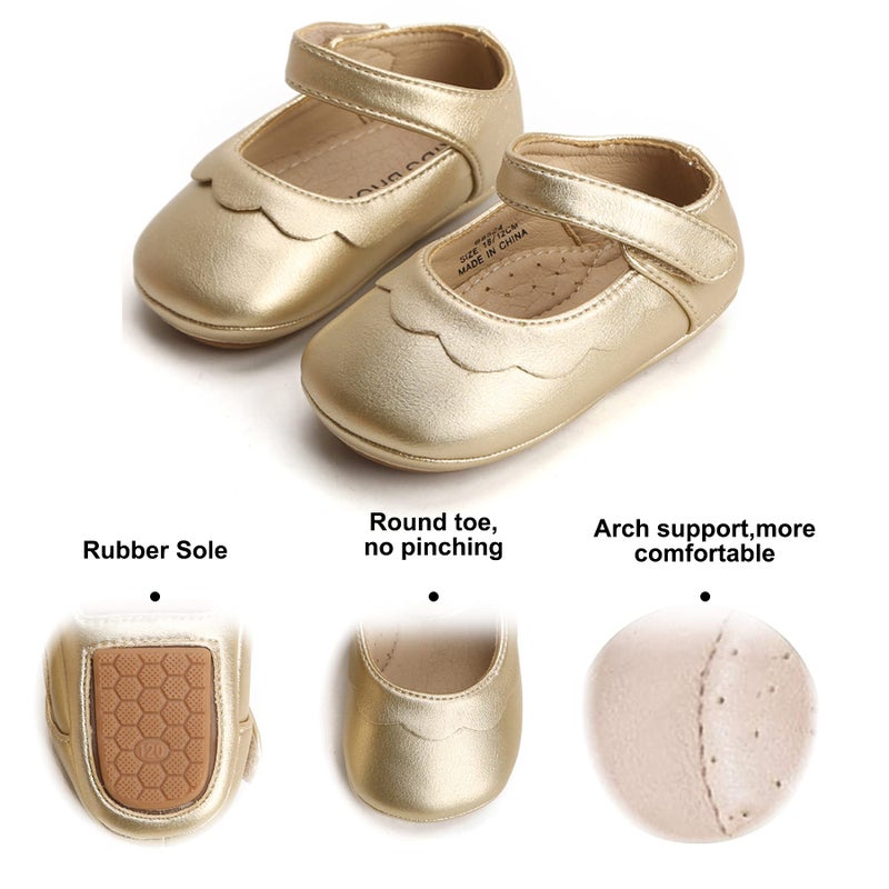 Felix & Flora Gold Baby Shoes Girl 12-18 Months - Infant Baby Walking Shoes Moccasinss Rubber Sole Crib Shoes(Gold,12-18 Months) - Image 4