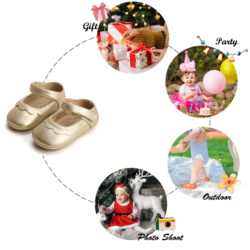Felix & Flora Gold Baby Shoes Girl 12-18 Months - Infant Baby Walking Shoes Moccasinss Rubber Sole Crib Shoes(Gold,12-18 Months) - Image 5