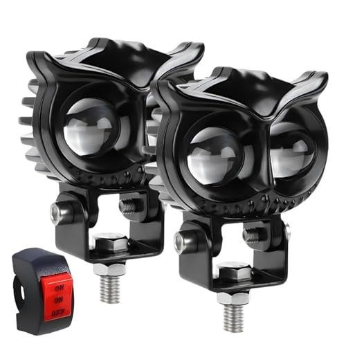 Carzex® Mini Driving Owl LED Flasher Projector Fog Light for Bikes & Scooty - White/Yellow + Combo Beam Modes, Heavy-Duty Metal Body, Waterproof Design, Free On/Off Switch Included (Set of 2 Pcs) - Image 1