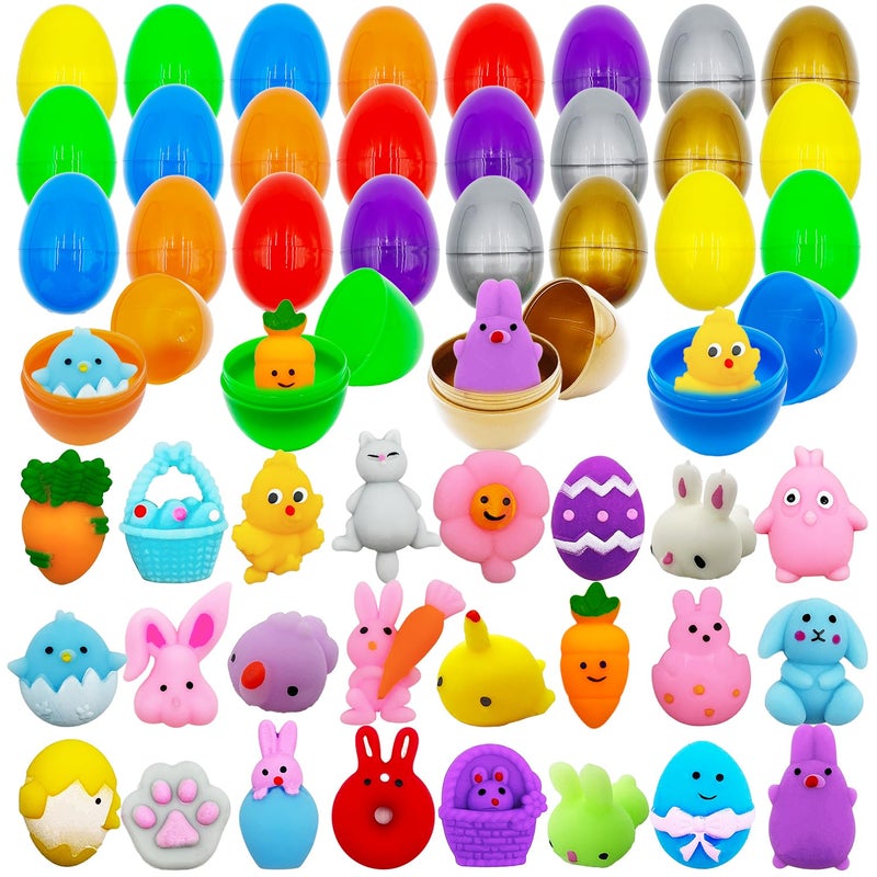 CHHOEAV 24 Pack Easter Mochi Squishy Toys Filled Easter Eggs, Plastic Easter Eggs Filled with Easter Squishy Toys for Eggs Hunt, Gifts for Kids Boys Girls Party Favors, Easter Basket Stuffers - Image 1