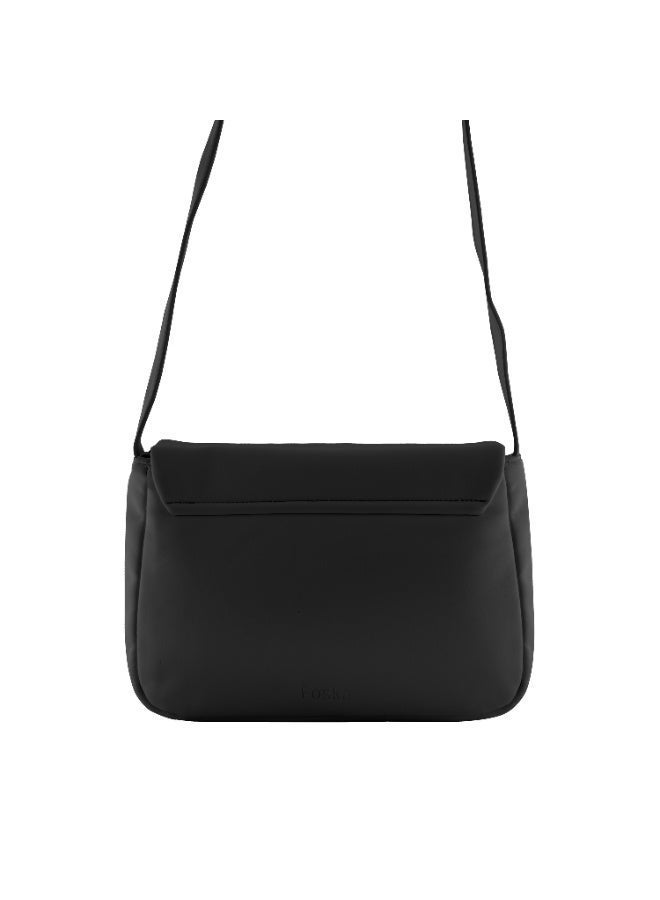 Foska Women's Small Cross-Body Bag - Smooth PU Leather - Black - 24x19 cm - Image 4