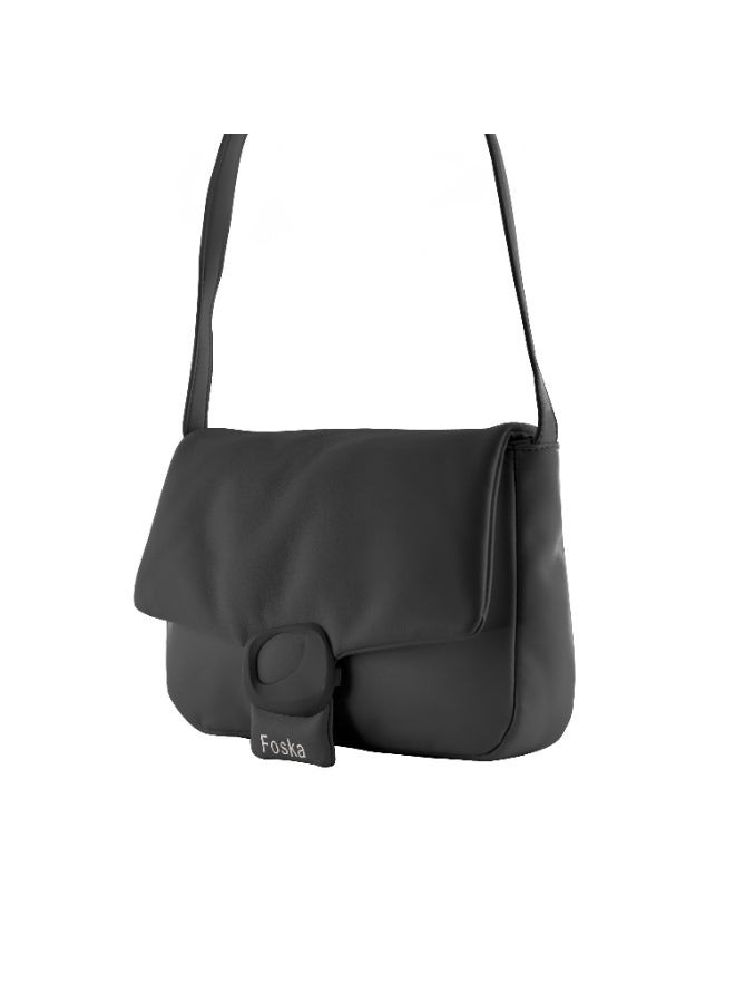 Foska Women's Small Cross-Body Bag - Smooth PU Leather - Black - 24x19 cm - Image 2