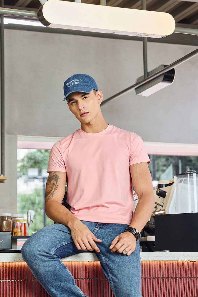 SNITCH Slim Fit Stretch Core Lab Light Pink T-Shirt