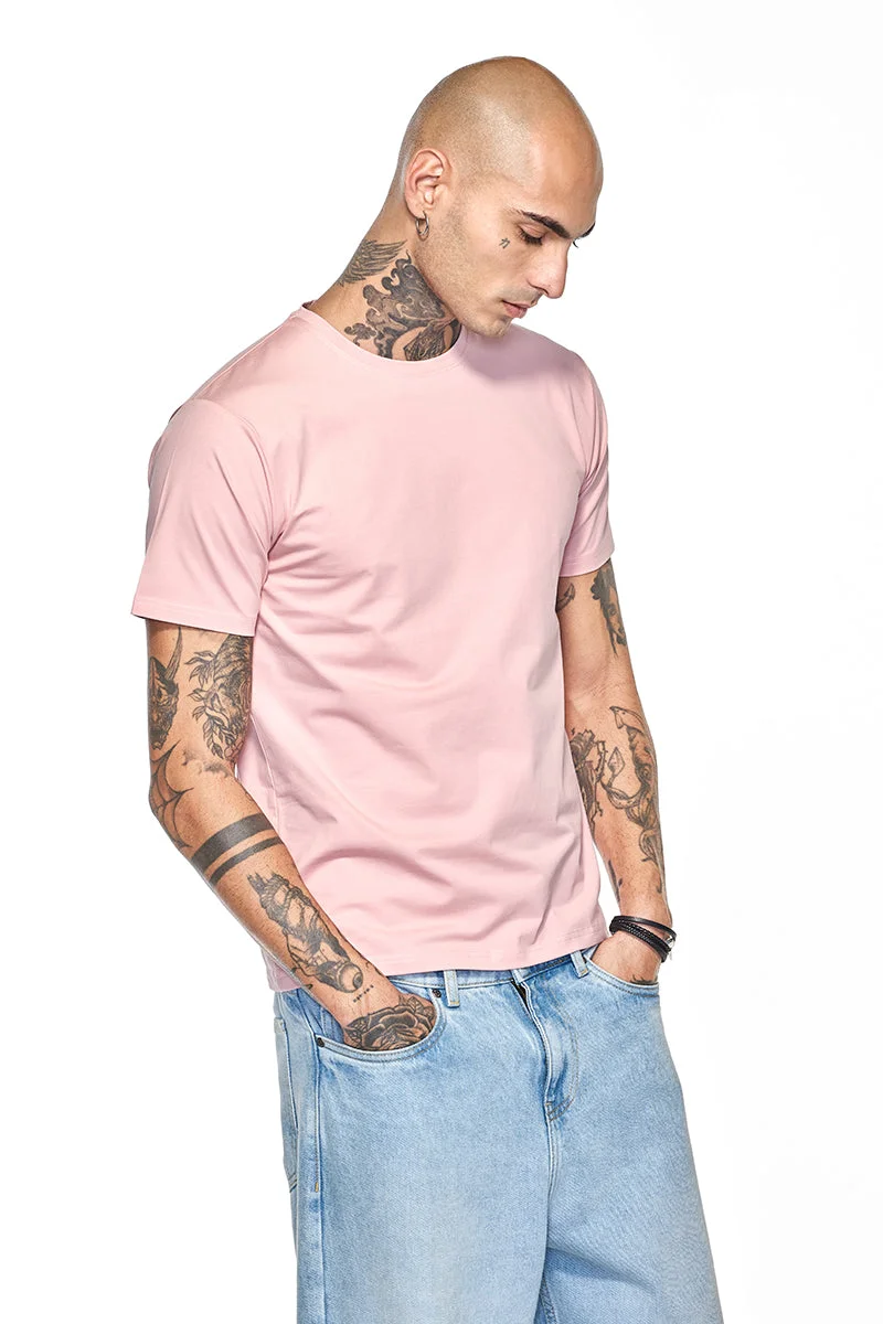 SNITCH Slim Fit Stretch Core Lab Light Pink T-Shirt