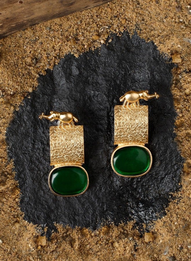 Ami Green Stone Embellished Elephant Design Statement Drop Earring For Women-ZPFK19786 - Image 3