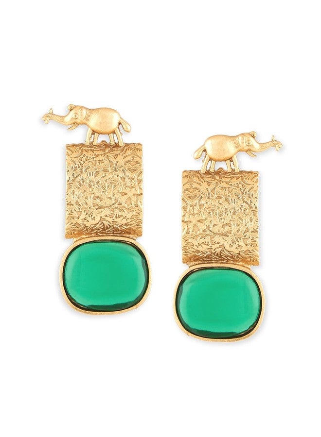 Ami Green Stone Embellished Elephant Design Statement Drop Earring For Women-ZPFK19786 - Image 1